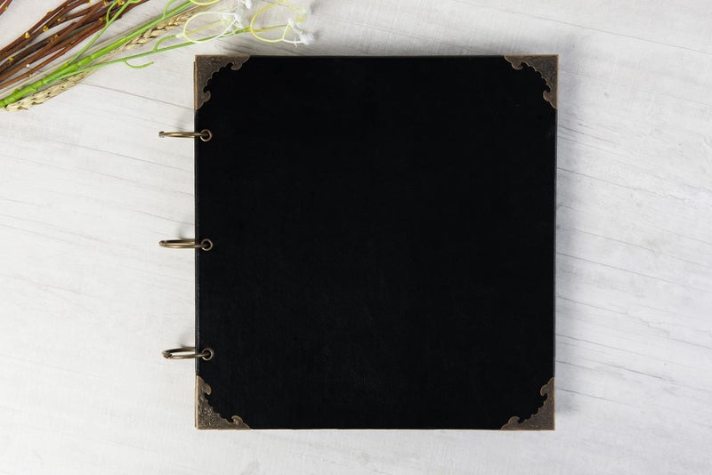 potricher 10 x 10 Inch Leather Hardcover 80 Pages DIY Scrapbook Photo Album Blank Craft Paper Wedding Anniversary Family Photo Scrapbook Album (Black, 10 x 10 Inch) - Image 2